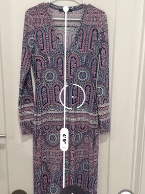 BCBGMaxAzria Pink and Navy Printed Long-Sleeve Maxi Dress
